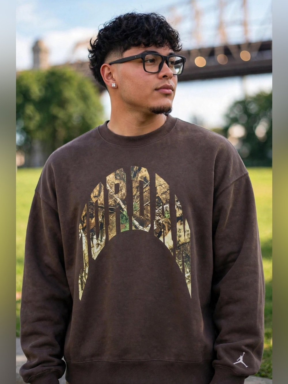 NWT Jordan Brooklyn Fleece Realtree Camo Crewneck Brown L